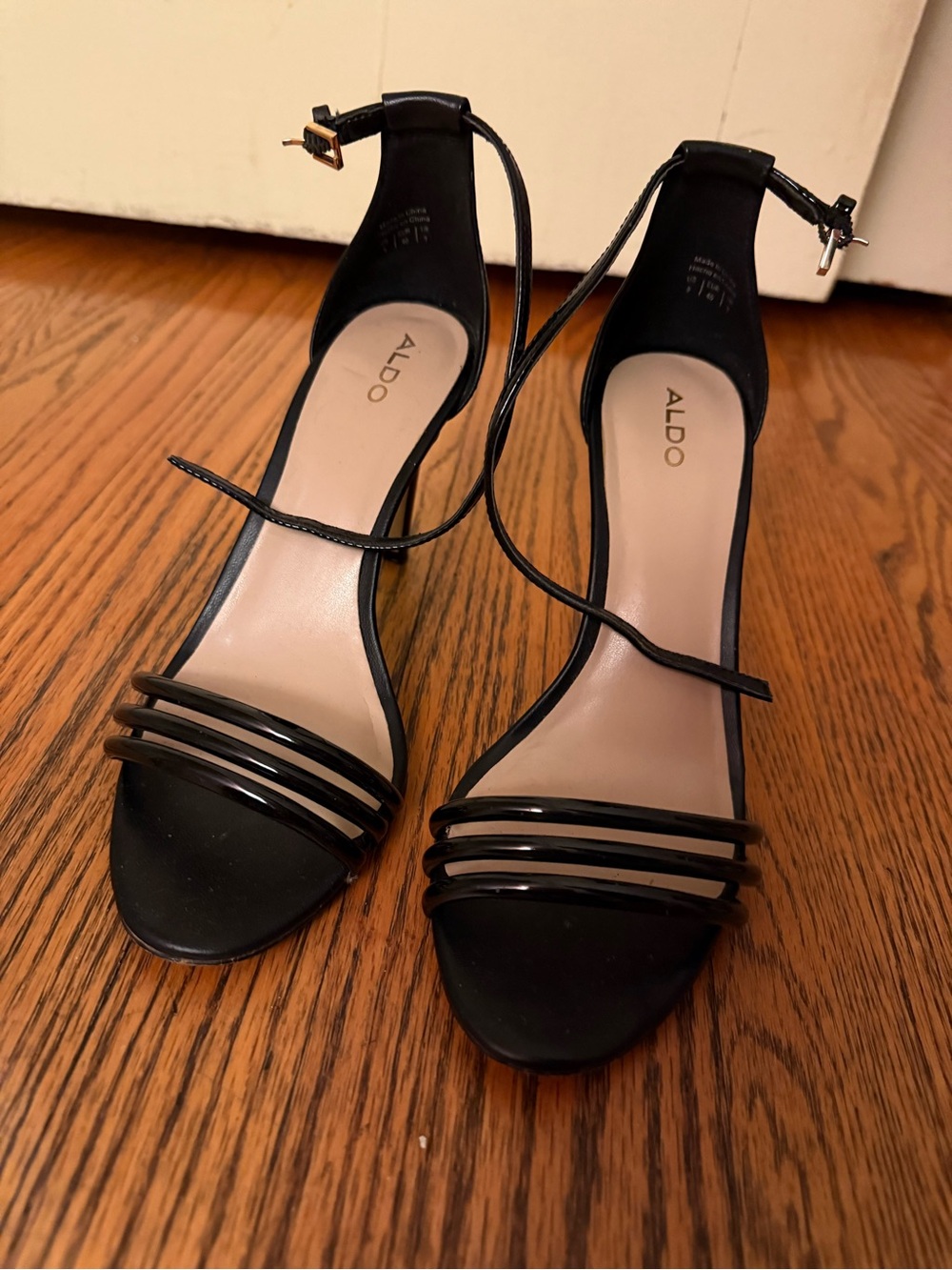 Aldo Black Patent Strappy Stiletto Heels - Picture 3 of 7